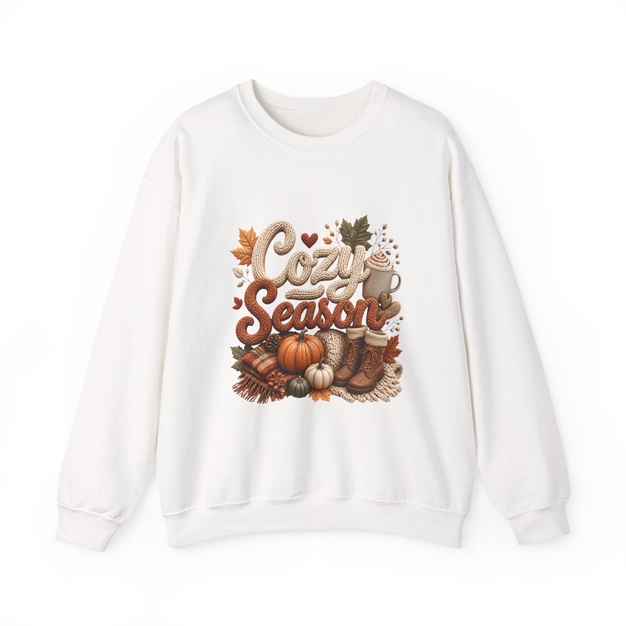 Cozy Season Fall Crewneck Sweatshirt – Pumpkin & Boots Graphic Sweater