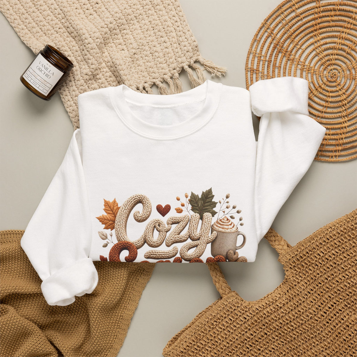 Cozy Season Fall Crewneck Sweatshirt – Pumpkin & Boots Graphic Sweater