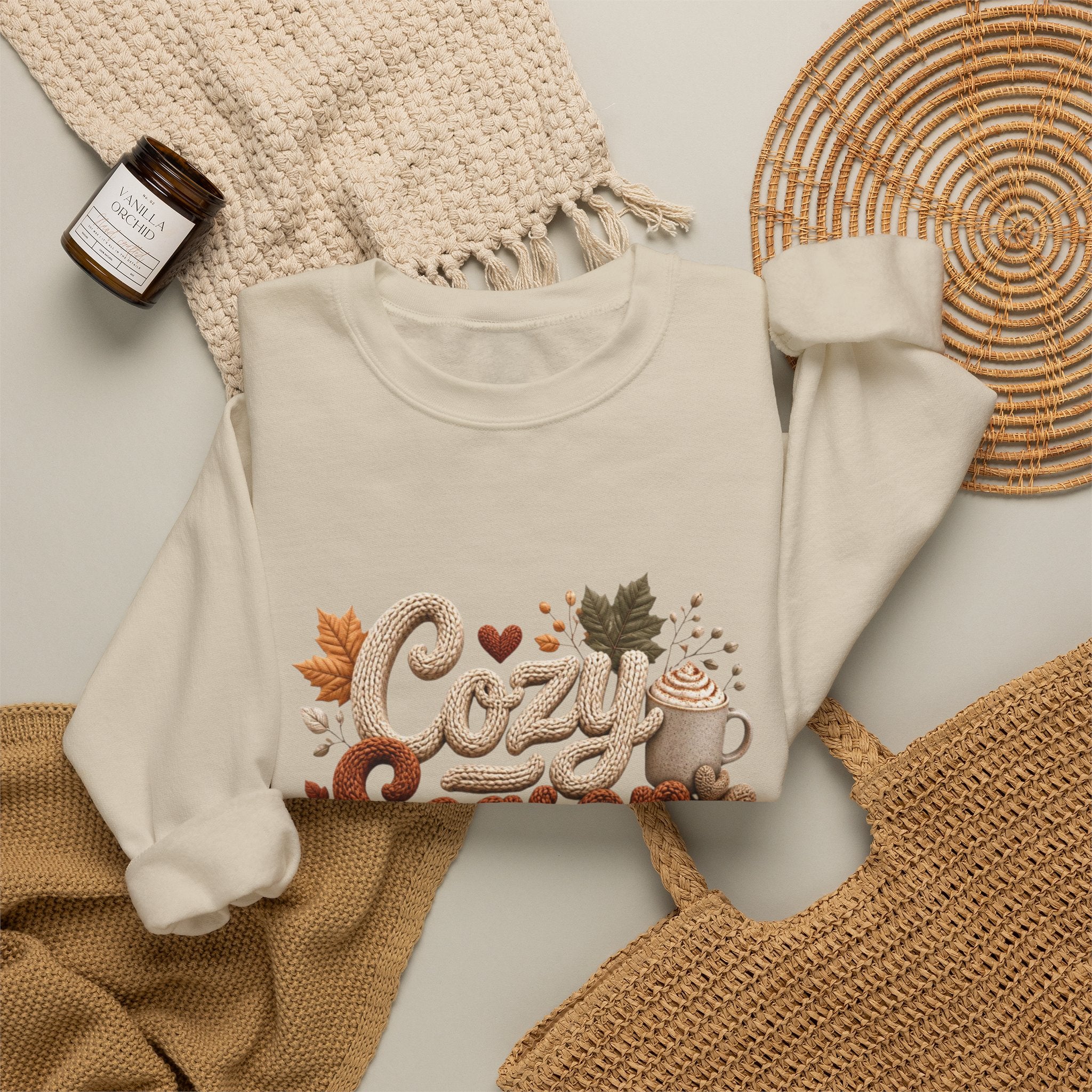 Cozy Season Fall Crewneck Sweatshirt – Pumpkin & Boots Graphic Sweater
