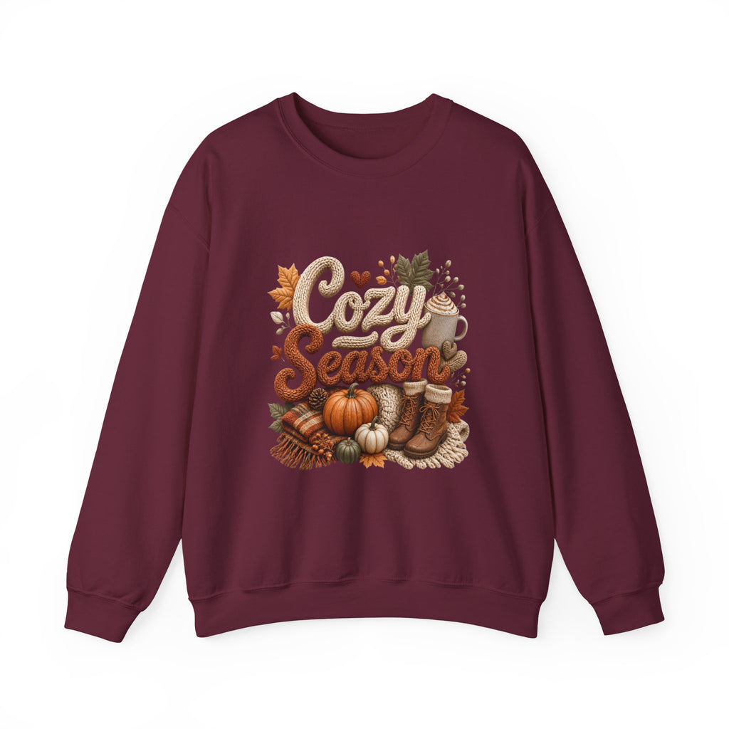 Cozy Season Fall Crewneck Sweatshirt – Pumpkin & Boots Graphic Sweater