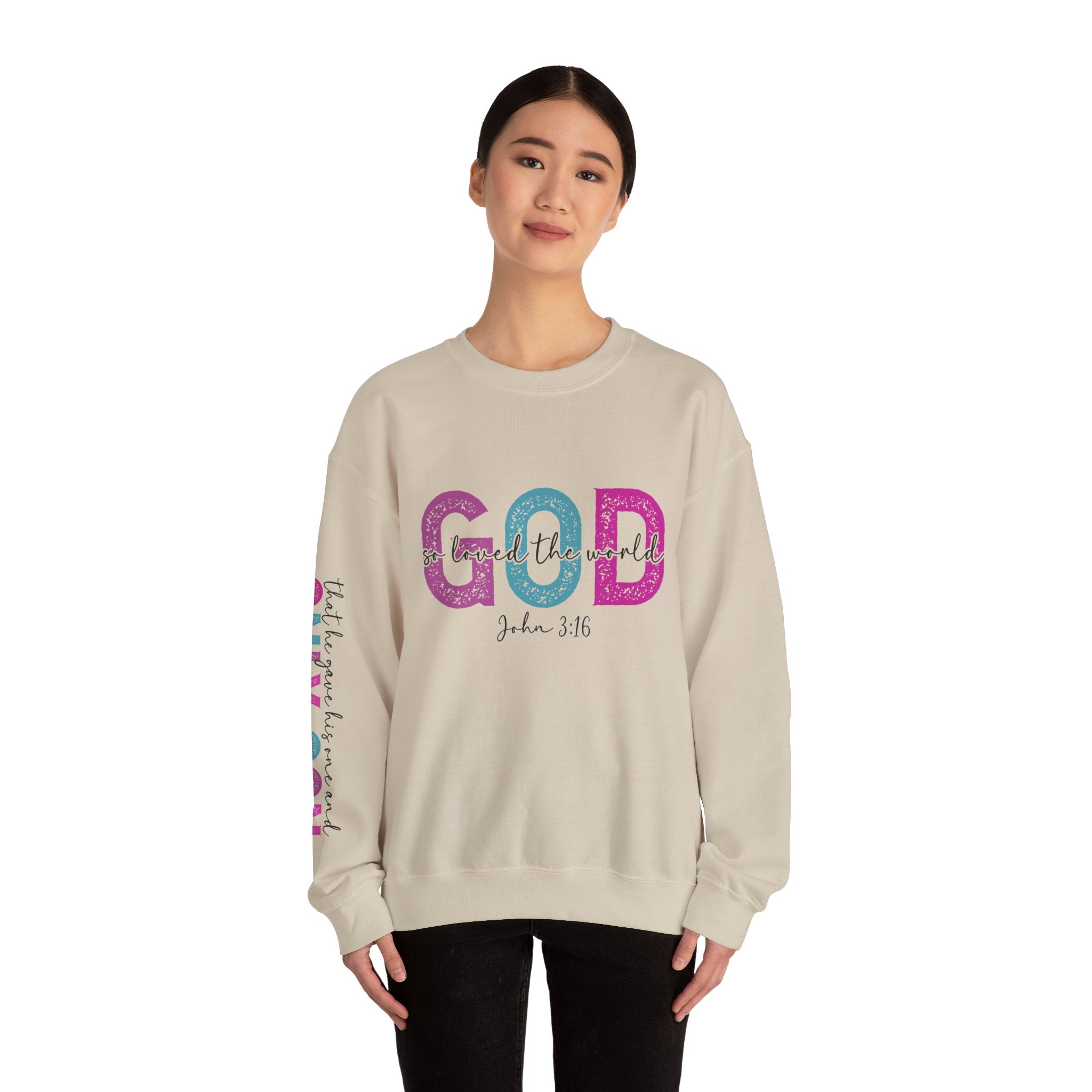 God So Loved the World Crewneck Sweatshirt — John 3:16 Christian Sweatshirt for Women