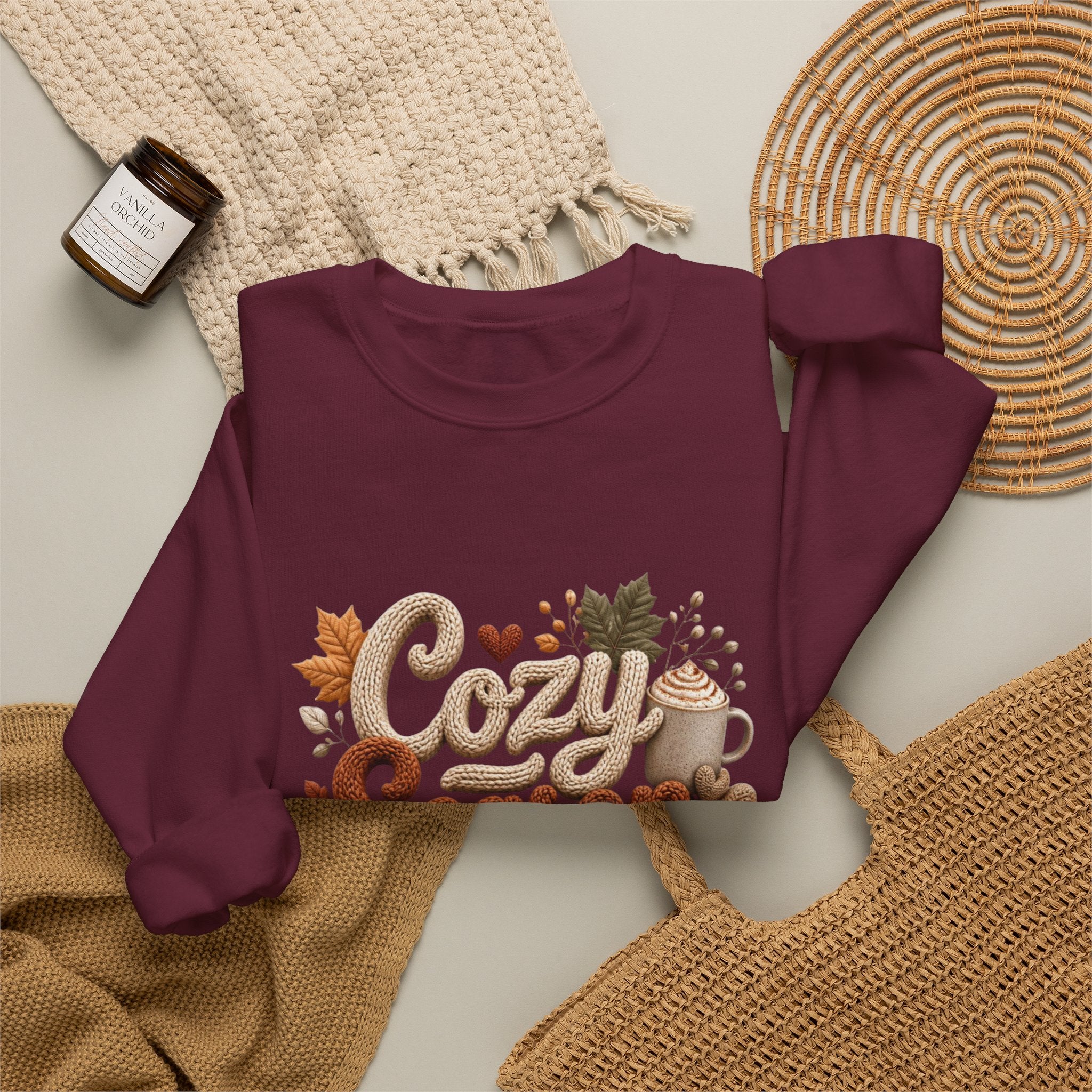 Cozy Season Fall Crewneck Sweatshirt – Pumpkin & Boots Graphic Sweater