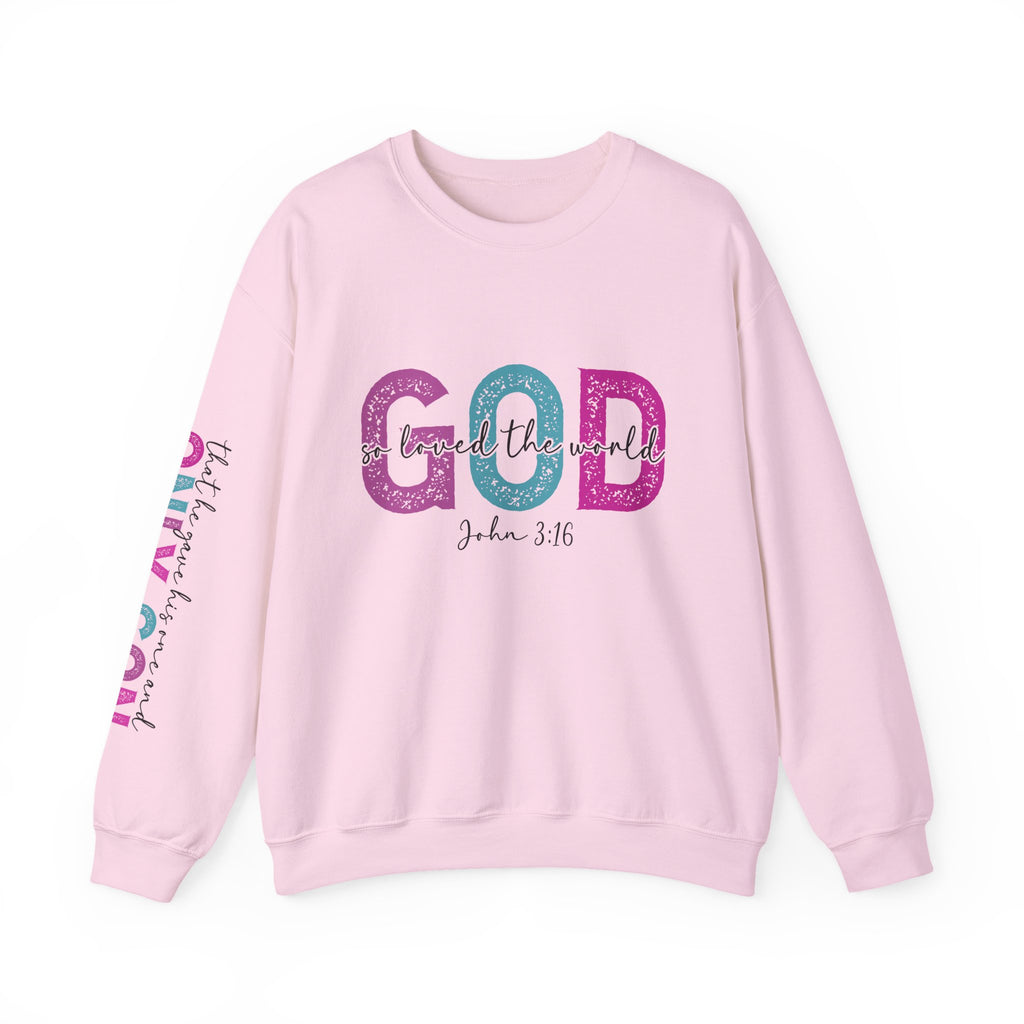 God So Loved the World Crewneck Sweatshirt — John 3:16 Christian Sweatshirt for Women
