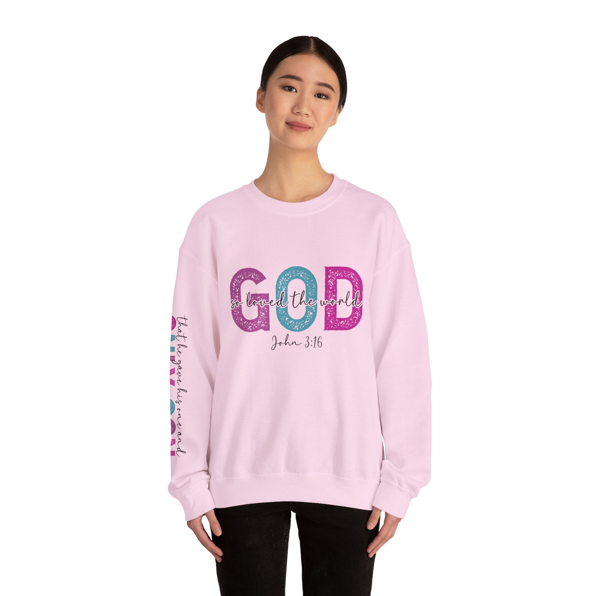 God So Loved the World Crewneck Sweatshirt — John 3:16 Christian Sweatshirt for Women