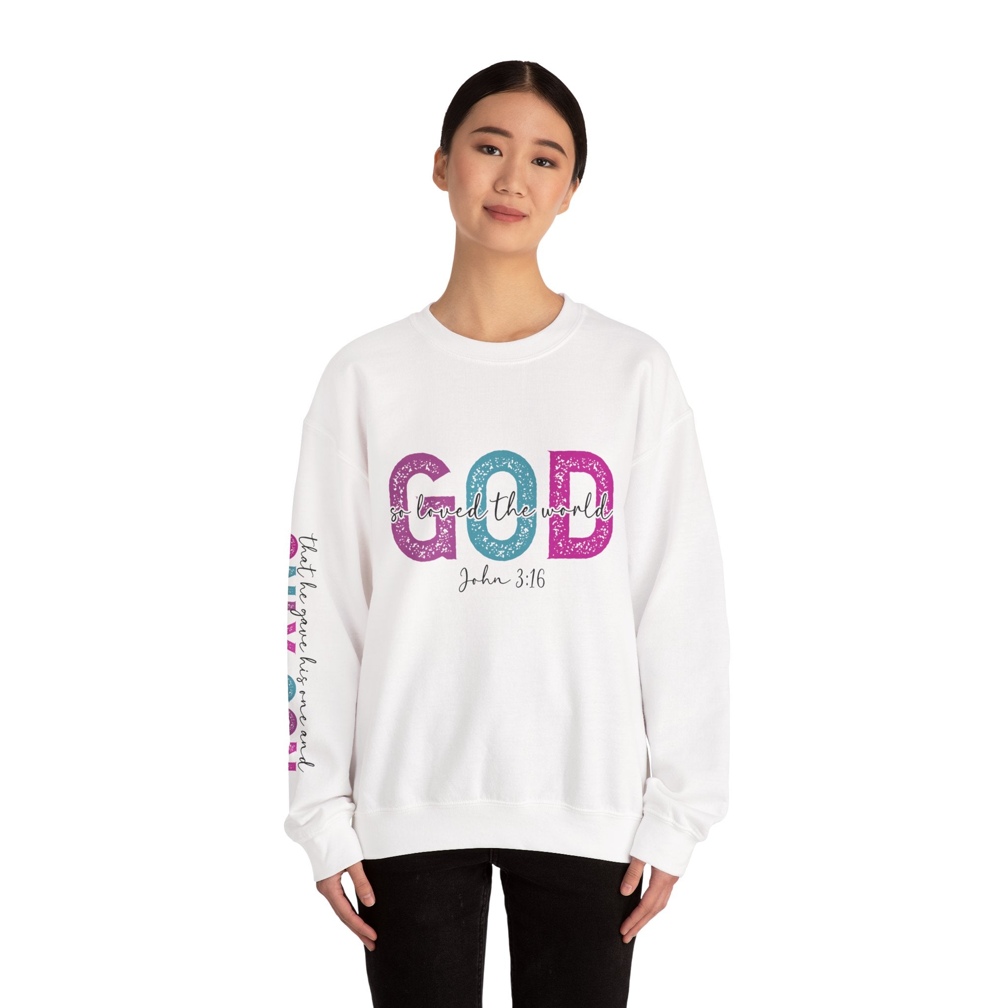 God So Loved the World Crewneck Sweatshirt — John 3:16 Christian Sweatshirt for Women