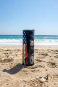American Flag Cross Skinny Tumbler — Patriotic Christian Gift — USA Faith Travel Cup for Men