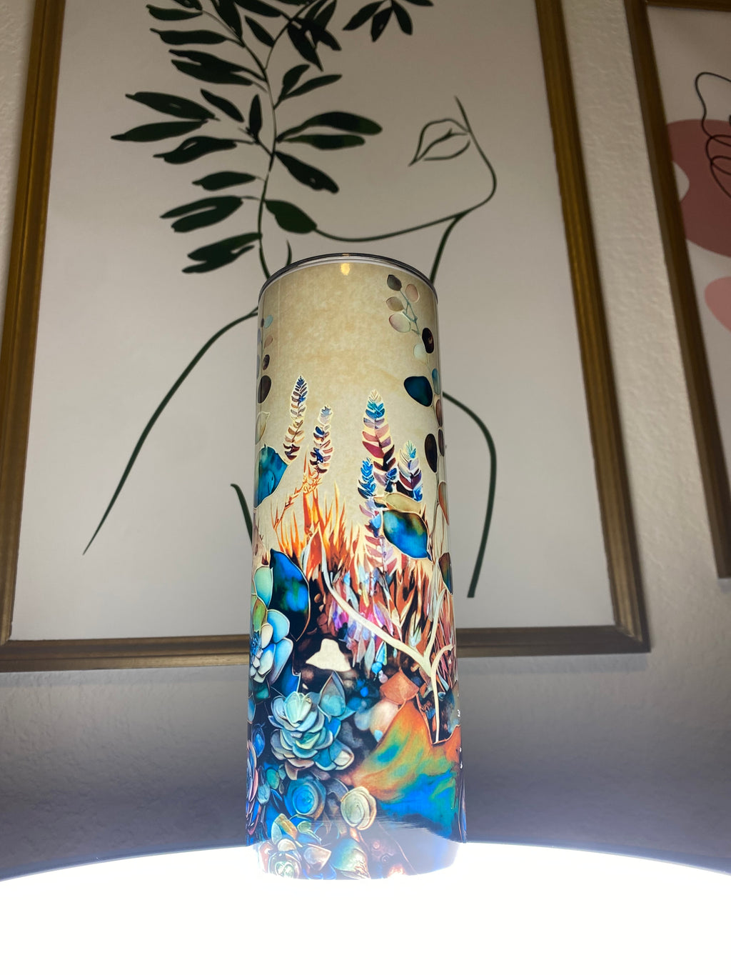 Stained Glass Succulent Skinny Tumbler — Boho Plant Lover Gift — Floral Art Travel Cup