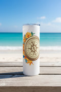 Floral Compass Skinny Tumbler — Boho Adventure Travel Cup — Gift for Travelers and Explorers