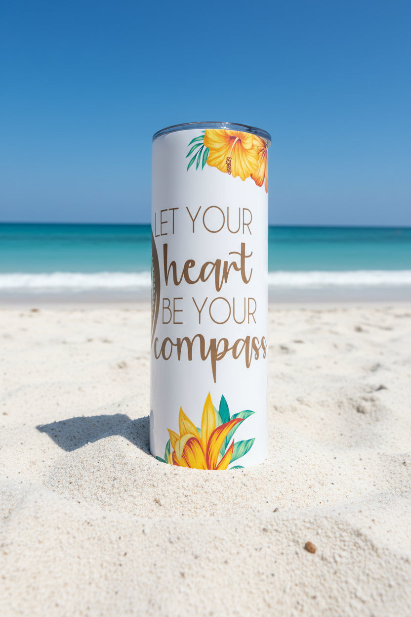 Floral Compass Skinny Tumbler — Boho Adventure Travel Cup — Gift for Travelers and Explorers