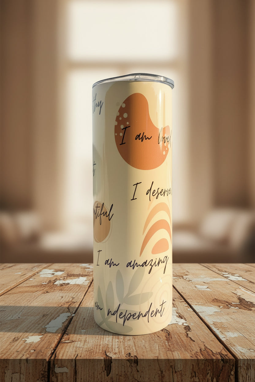 Daily Affirmations Skinny Tumbler — I Am Loved I Am Amazing — Motivational Gift for Women
