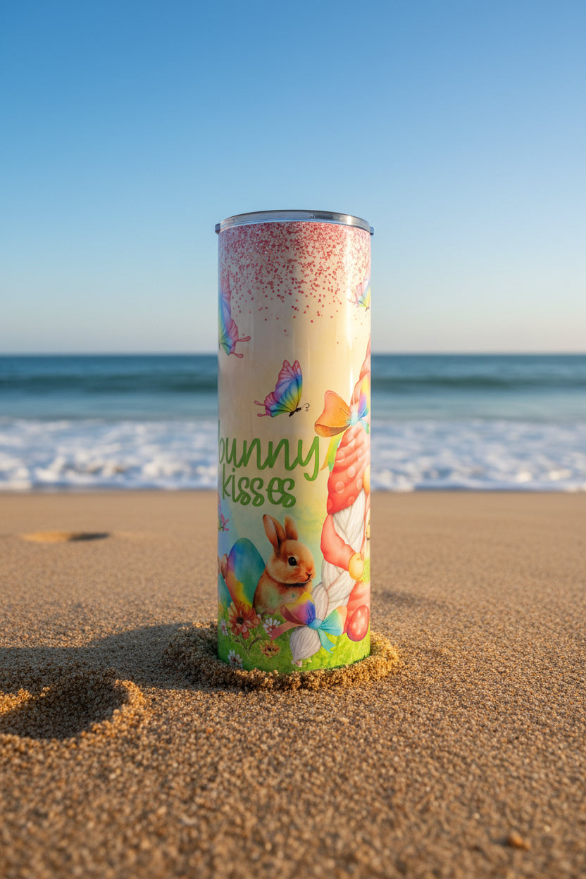 Spring Gnome Skinny Tumbler — Butterfly Garden Cute Travel Cup — Easter Gift for Women