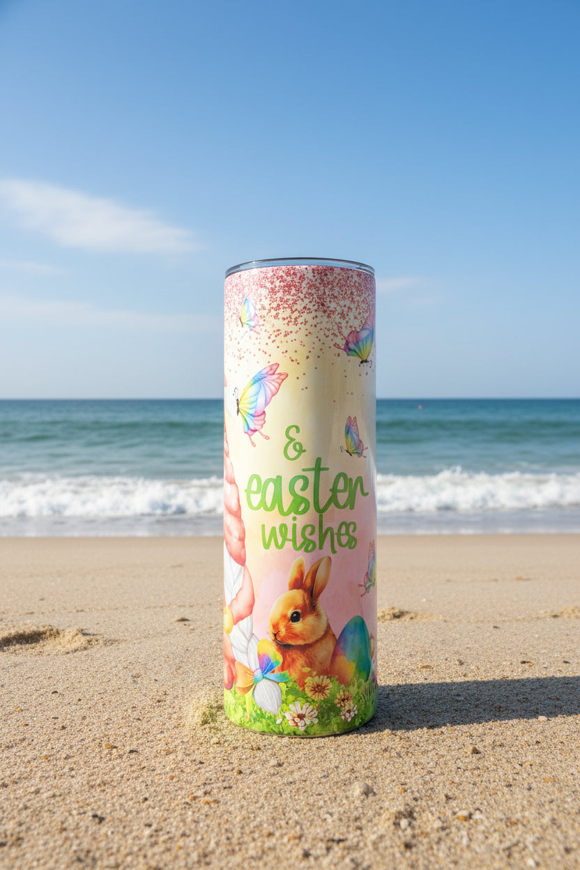 Spring Gnome Skinny Tumbler — Butterfly Garden Cute Travel Cup — Easter Gift for Women