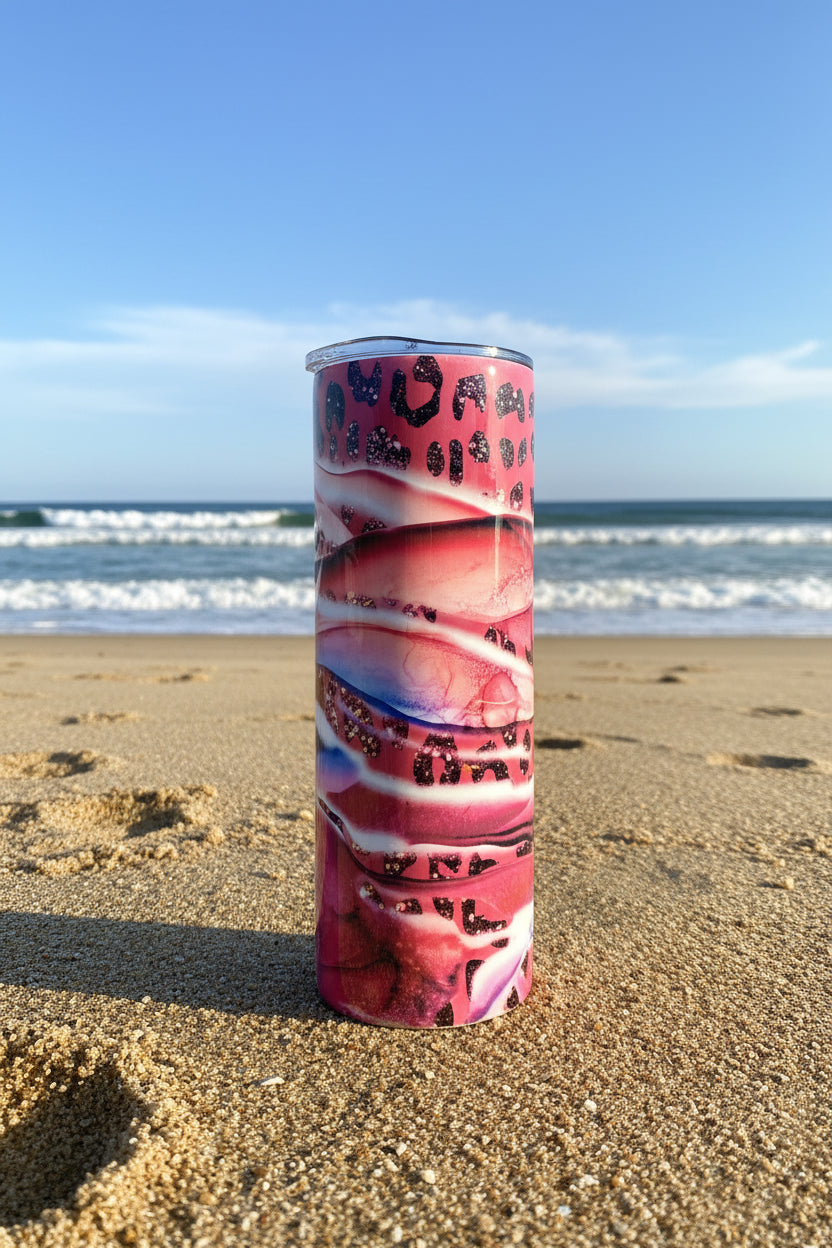 Pink Marble Skinny Tumbler — Luxury Aesthetic Travel Cup — Trendy Gift for Her