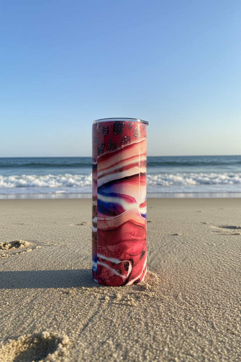Pink Marble Skinny Tumbler — Luxury Aesthetic Travel Cup — Trendy Gift for Her