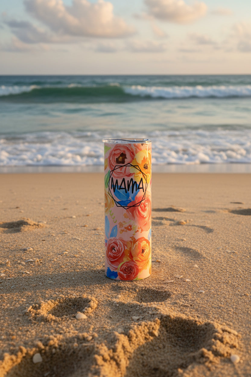 Mama Floral Skinny Tumbler — Colorful Rose Garden Mom Gift — Mother's Day Travel Cup