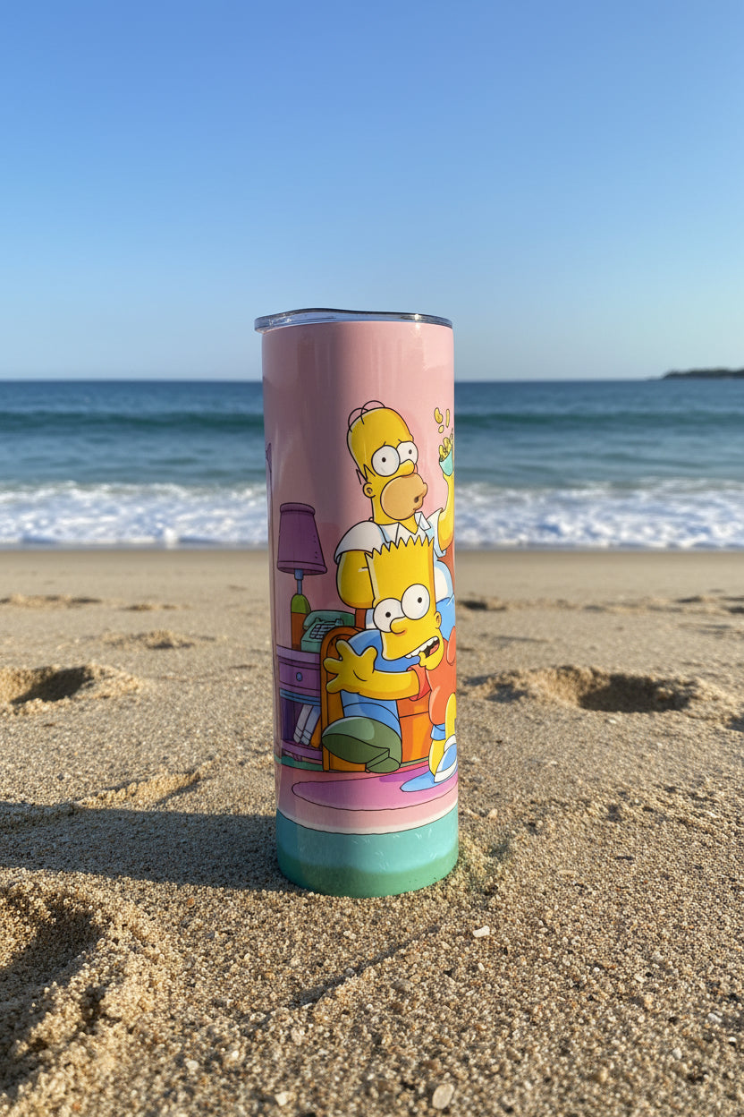 Couch Gag Inspired Skinny Tumbler — Funny Cartoon Family Gift — Retro 90s Animated Show Fan Cup