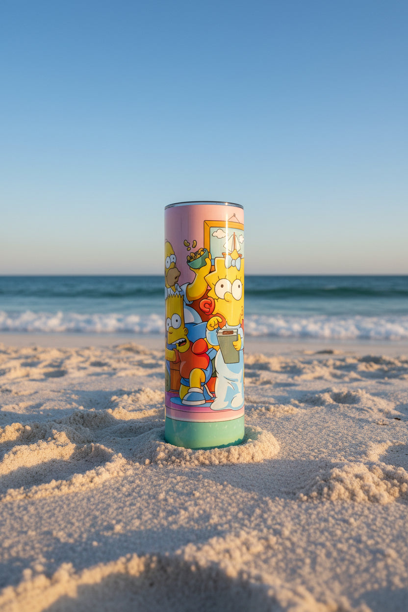 Couch Gag Inspired Skinny Tumbler — Funny Cartoon Family Gift — Retro 90s Animated Show Fan Cup