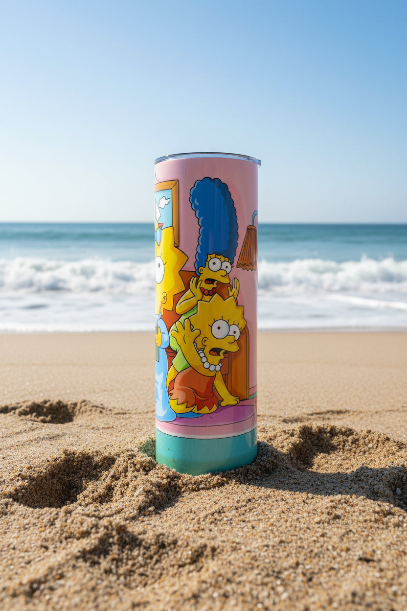 Couch Gag Inspired Skinny Tumbler — Funny Cartoon Family Gift — Retro 90s Animated Show Fan Cup