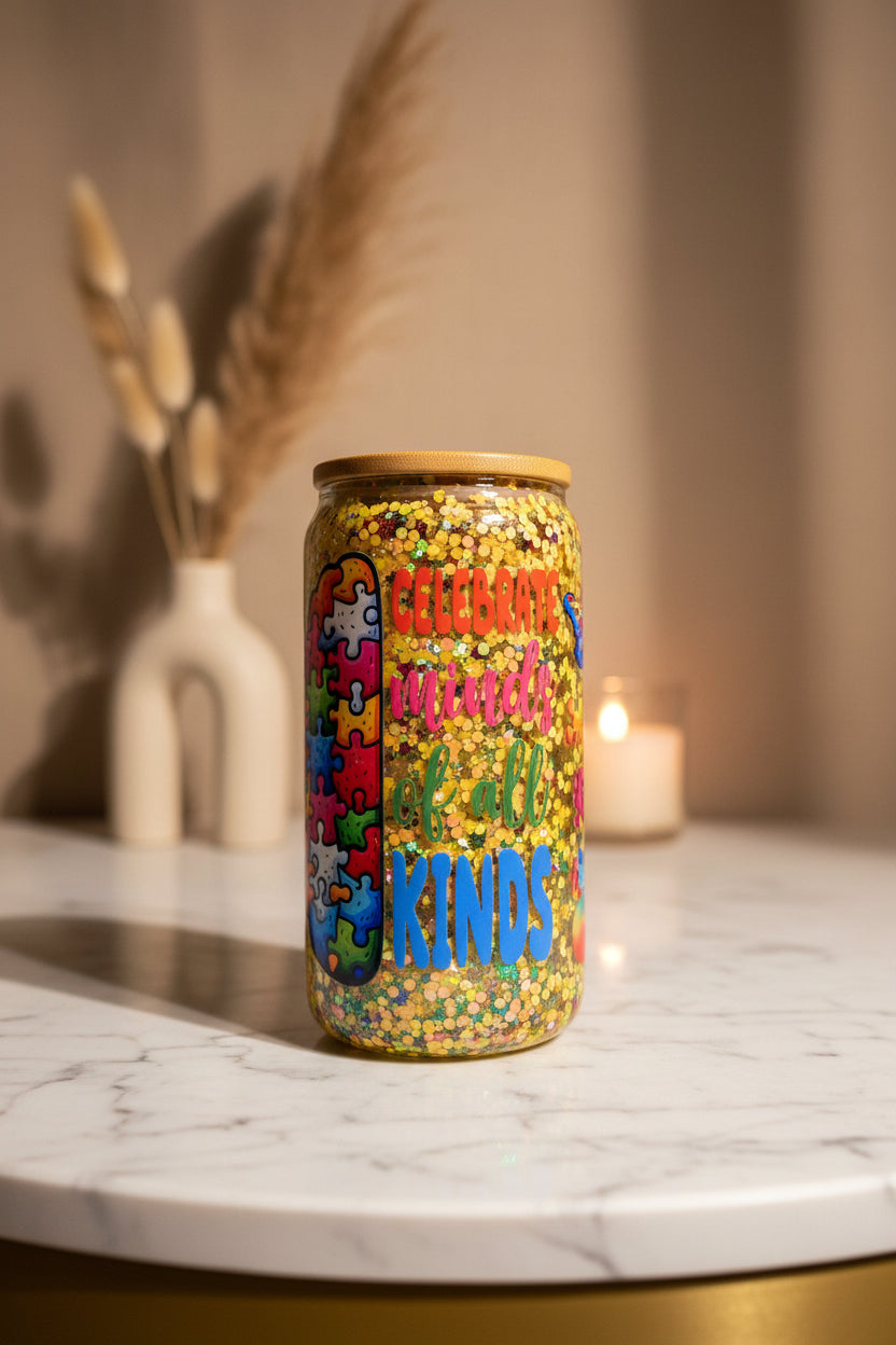 Celebrate Minds of All Kinds Snow Globe Cup | Autism Awareness Tumbler