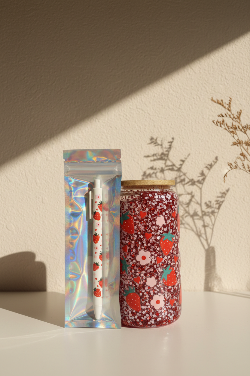Strawberry Snow Globe Cup Bundle | Handmade Glitter Cup